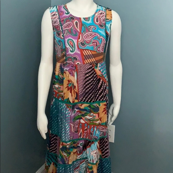 Rain and rainbow colorful boho peasant maxi dress - Picture 1 of 8